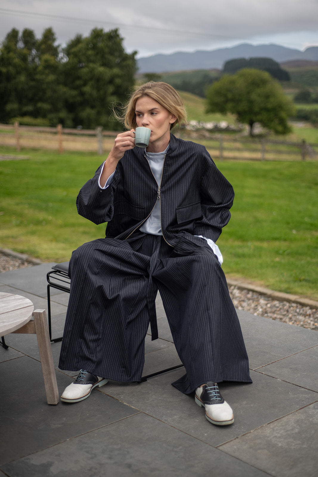 Hakama Dean Long, granat z popielatym prążkiem, Jo.S