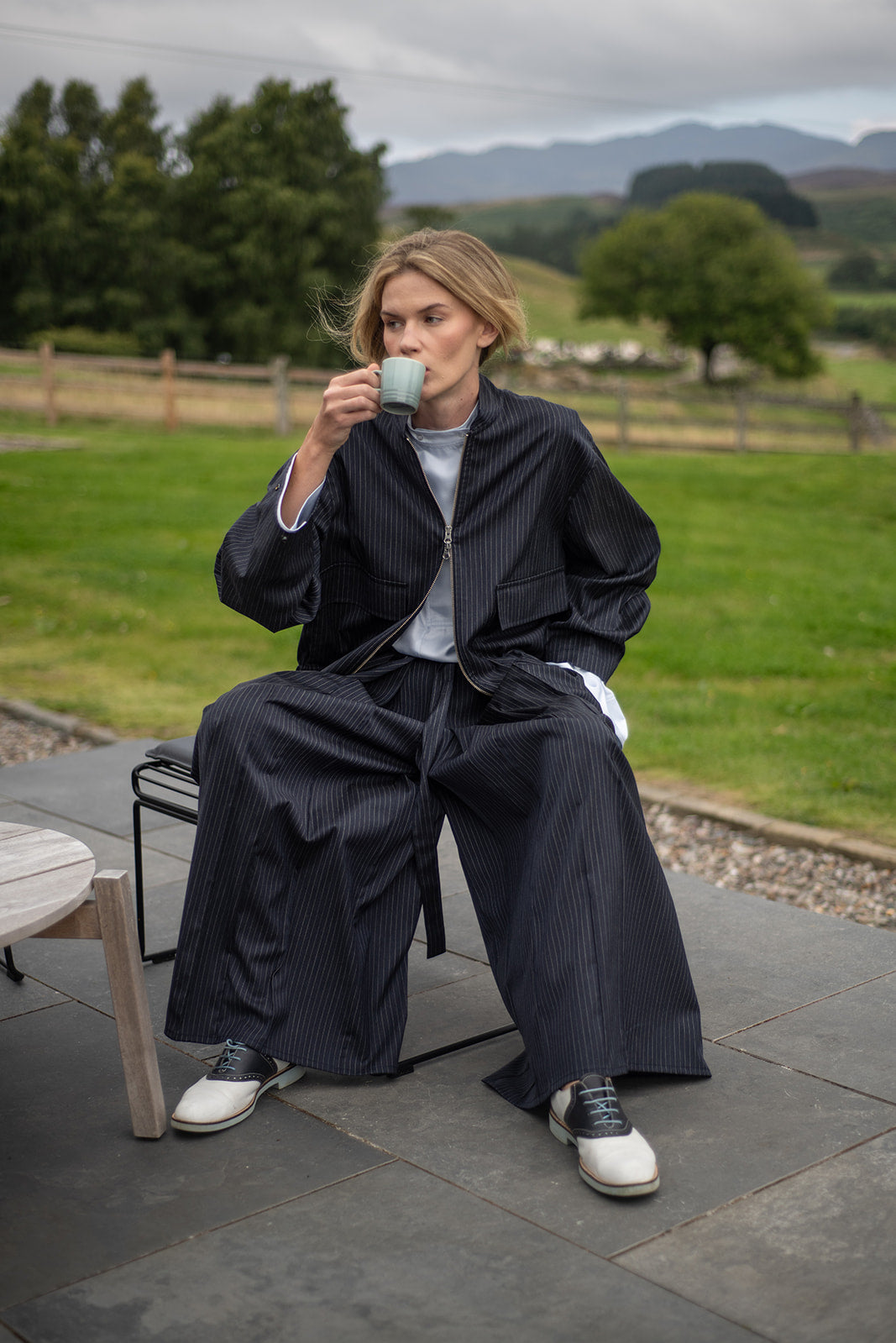 Hakama Dean Long, granat z popielatym prążkiem, Jo.S