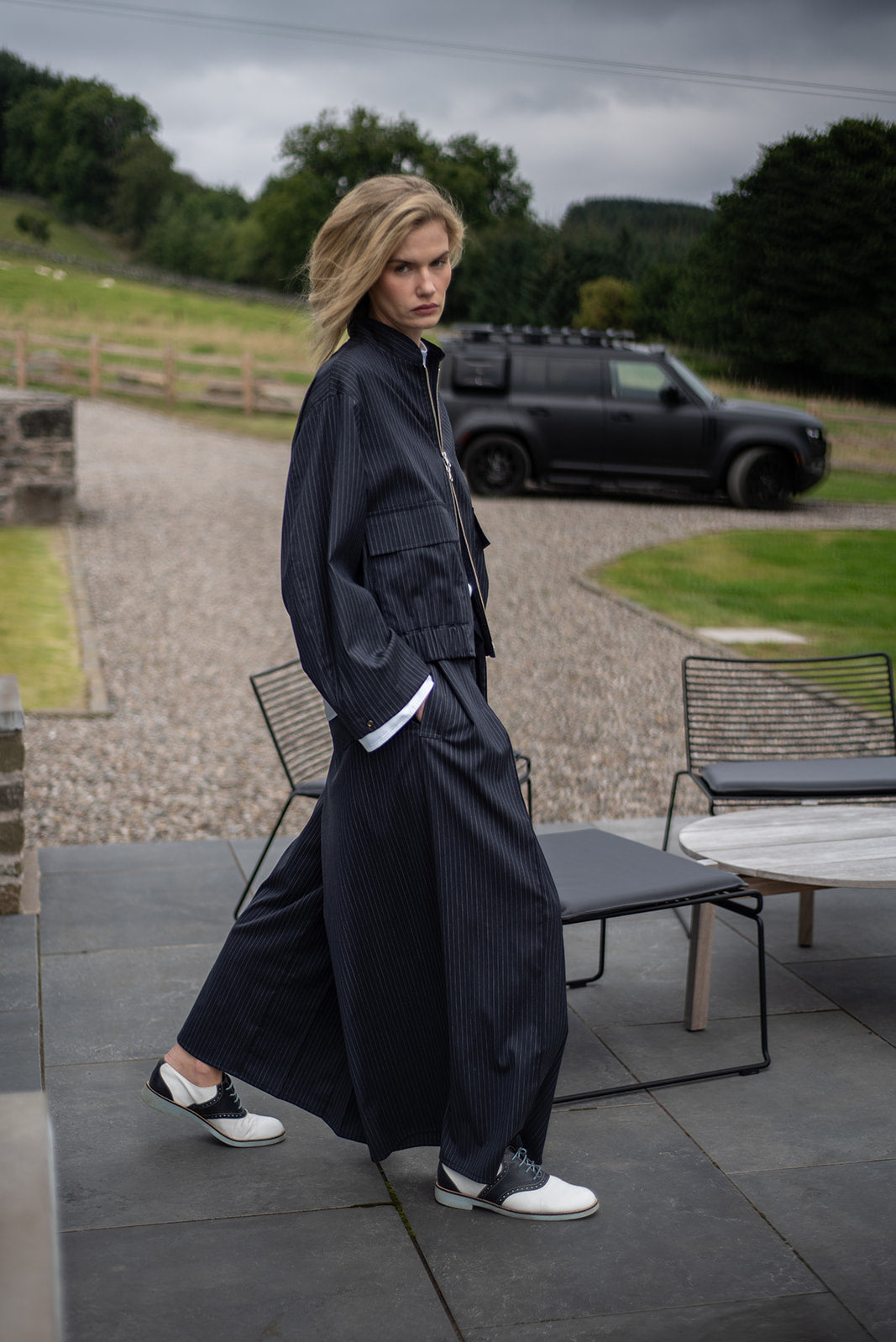 Hakama Dean Long, granat z popielatym prążkiem, Jo.S