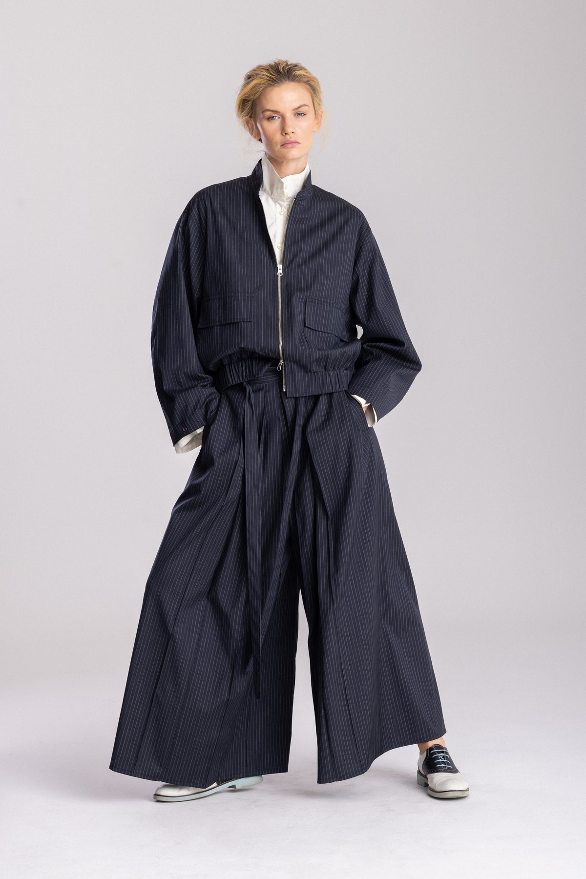 Hakama Dean Long, granat z popielatym prążkiem, Jo.S