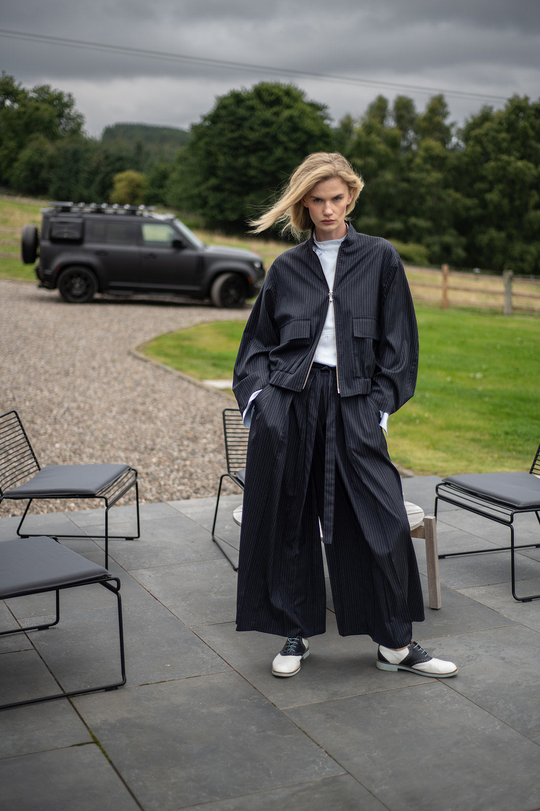 Hakama Dean Long, granat z popielatym prążkiem, Jo.S
