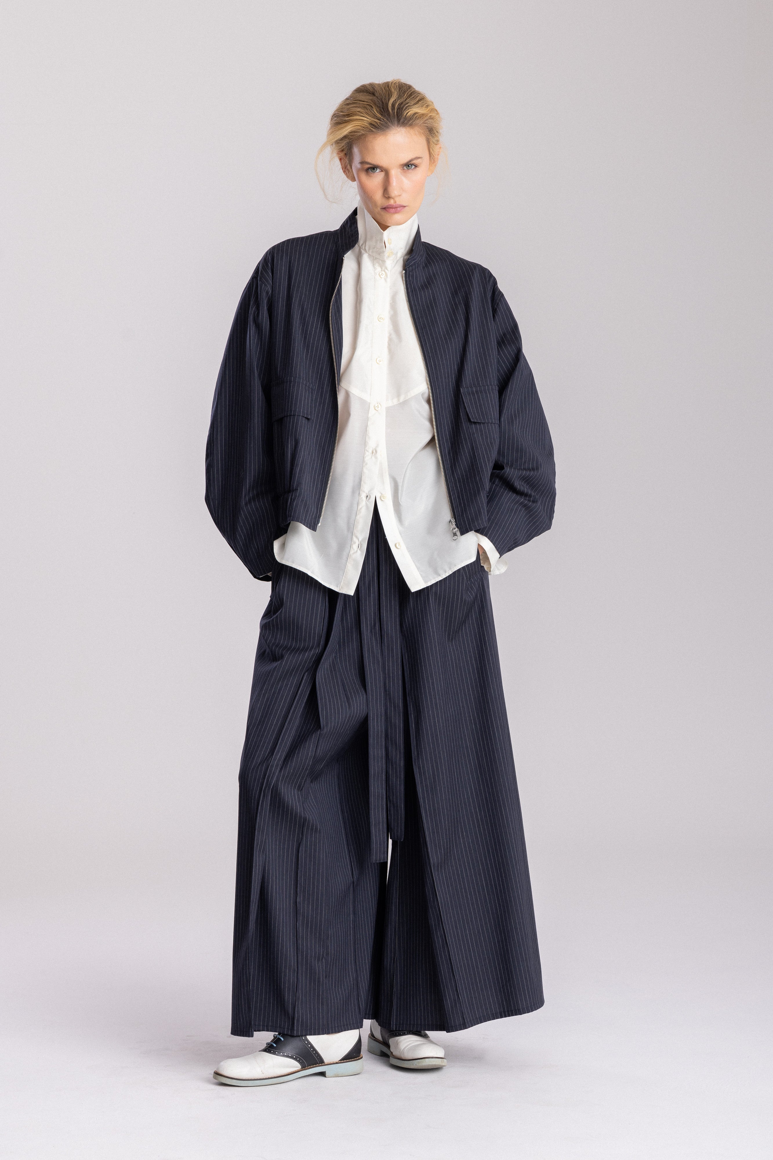 Hakama Dean Long, granat z popielatym prążkiem, Jo.S